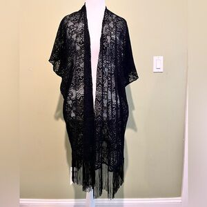 Black Lace Kimono with‎ Fringe